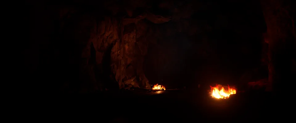 WYRM in-engine: Two small fires in a dark cavern